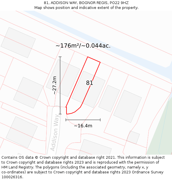 81, ADDISON WAY, BOGNOR REGIS, PO22 9HZ: Plot and title map