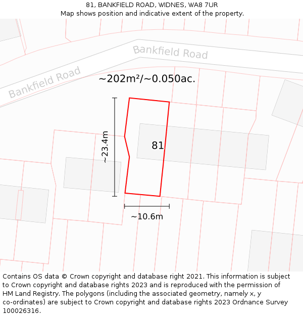 81, BANKFIELD ROAD, WIDNES, WA8 7UR: Plot and title map