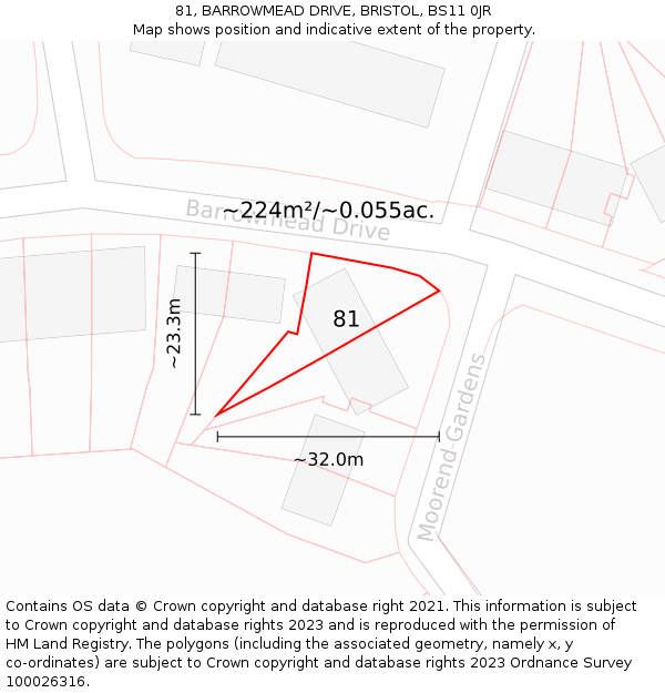 81, BARROWMEAD DRIVE, BRISTOL, BS11 0JR: Plot and title map