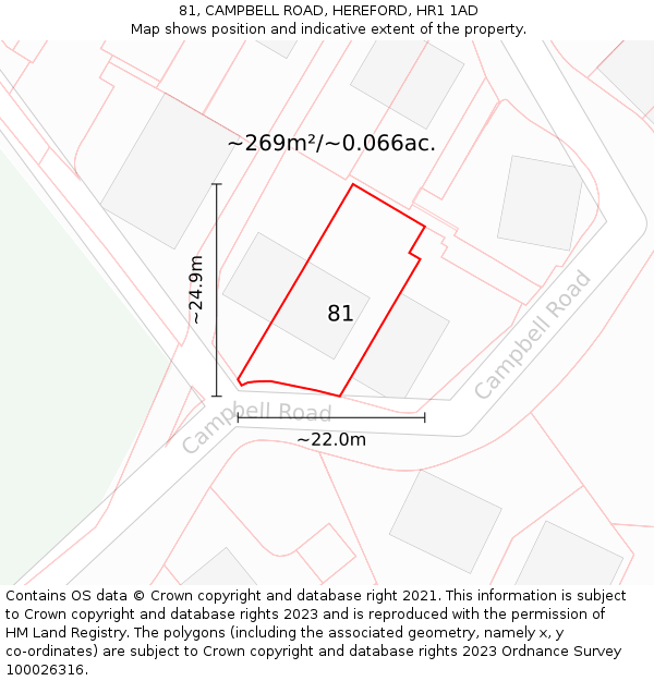 81, CAMPBELL ROAD, HEREFORD, HR1 1AD: Plot and title map