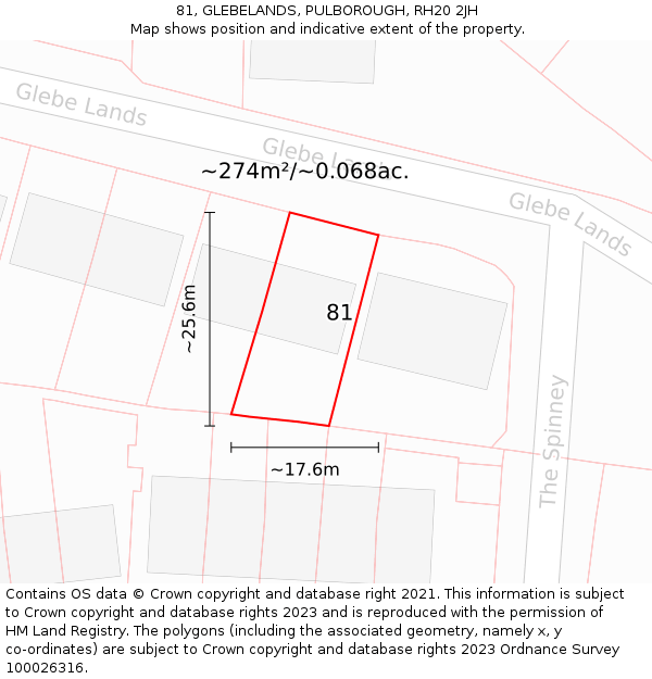 81, GLEBELANDS, PULBOROUGH, RH20 2JH: Plot and title map