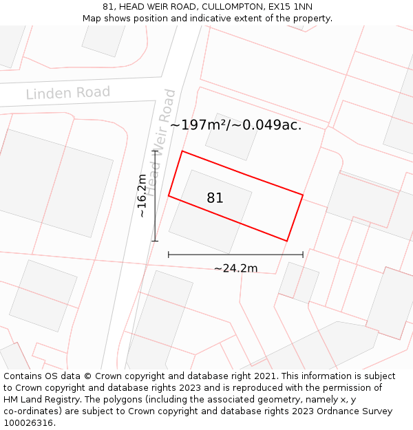 81, HEAD WEIR ROAD, CULLOMPTON, EX15 1NN: Plot and title map