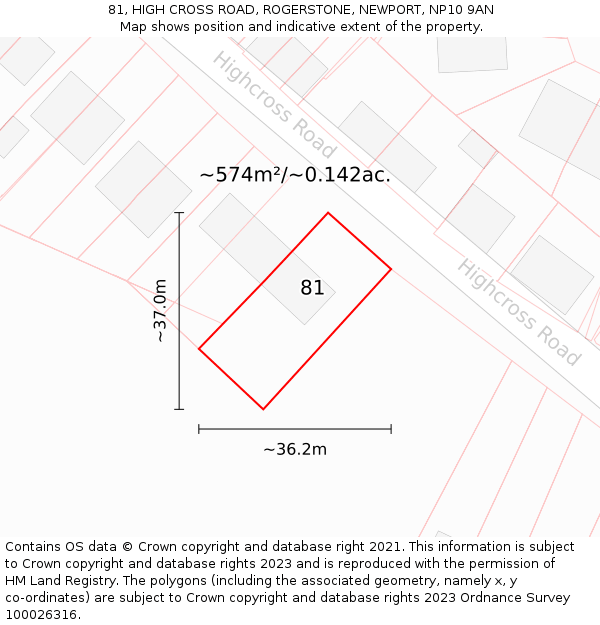 81, HIGH CROSS ROAD, ROGERSTONE, NEWPORT, NP10 9AN: Plot and title map