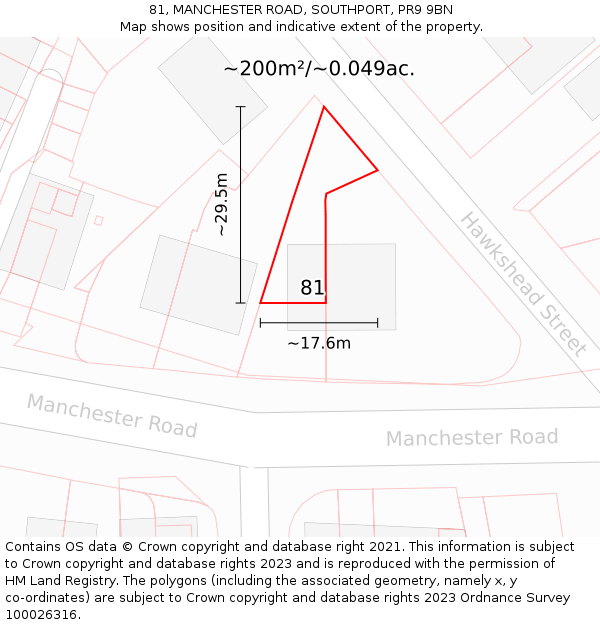 81, MANCHESTER ROAD, SOUTHPORT, PR9 9BN: Plot and title map