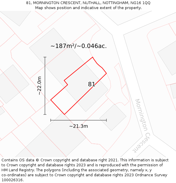 81, MORNINGTON CRESCENT, NUTHALL, NOTTINGHAM, NG16 1QQ: Plot and title map