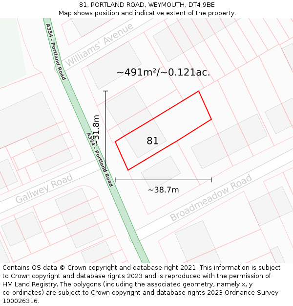 81, PORTLAND ROAD, WEYMOUTH, DT4 9BE: Plot and title map