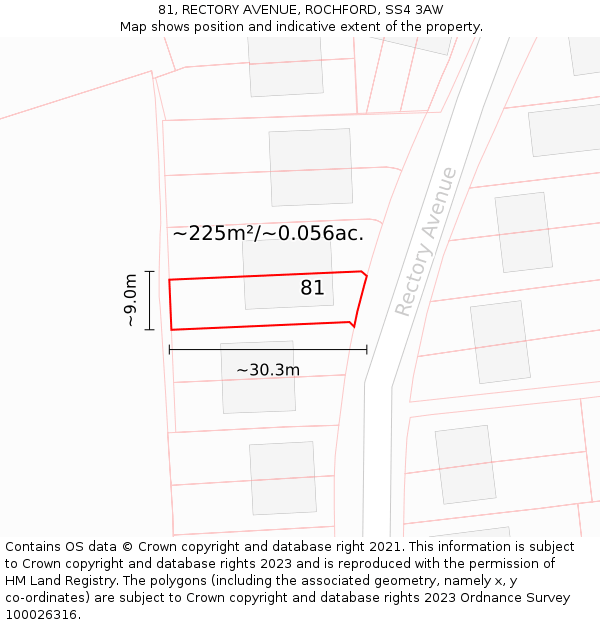 81, RECTORY AVENUE, ROCHFORD, SS4 3AW: Plot and title map