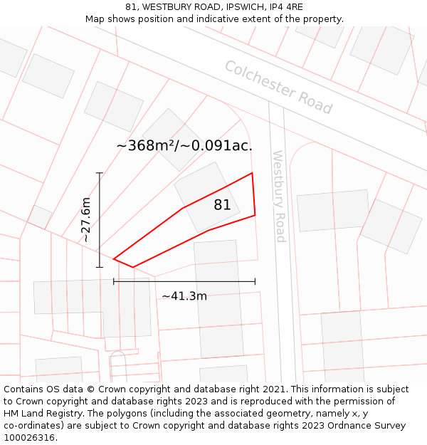 81, WESTBURY ROAD, IPSWICH, IP4 4RE: Plot and title map