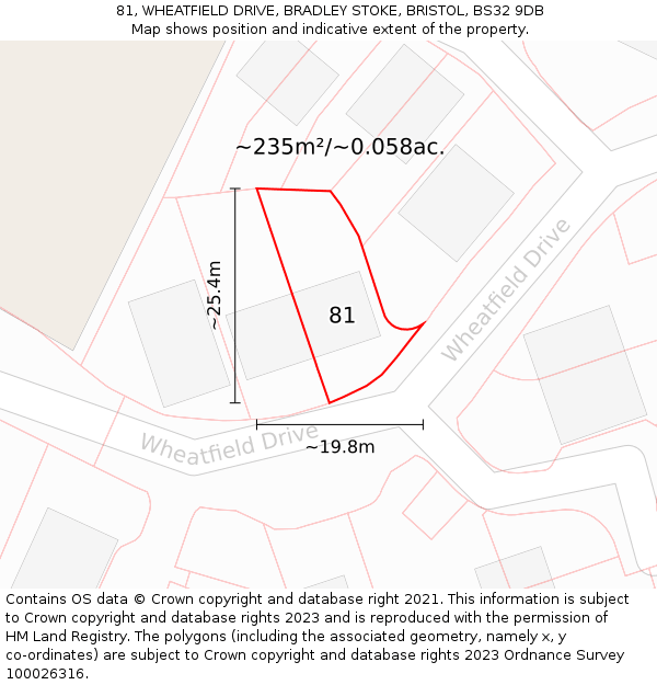 81, WHEATFIELD DRIVE, BRADLEY STOKE, BRISTOL, BS32 9DB: Plot and title map