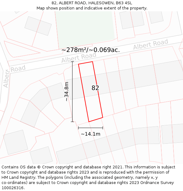 82, ALBERT ROAD, HALESOWEN, B63 4SL: Plot and title map