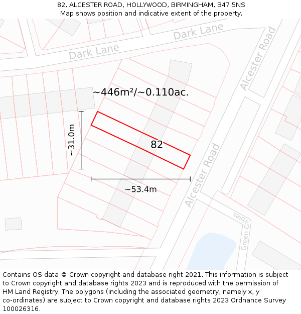 82, ALCESTER ROAD, HOLLYWOOD, BIRMINGHAM, B47 5NS: Plot and title map