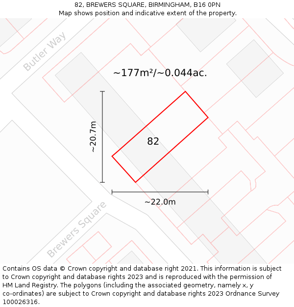 82, BREWERS SQUARE, BIRMINGHAM, B16 0PN: Plot and title map