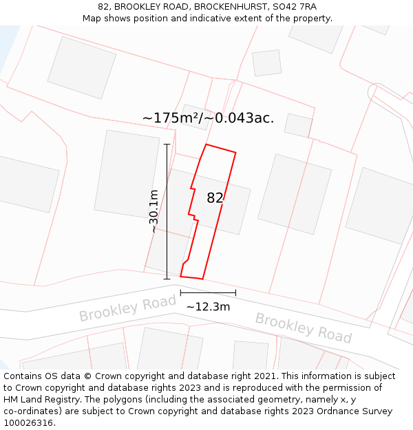 82, BROOKLEY ROAD, BROCKENHURST, SO42 7RA: Plot and title map