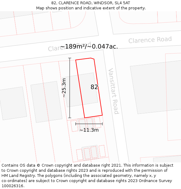 82, CLARENCE ROAD, WINDSOR, SL4 5AT: Plot and title map