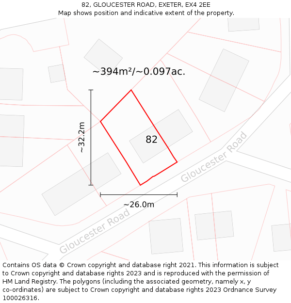 82, GLOUCESTER ROAD, EXETER, EX4 2EE: Plot and title map