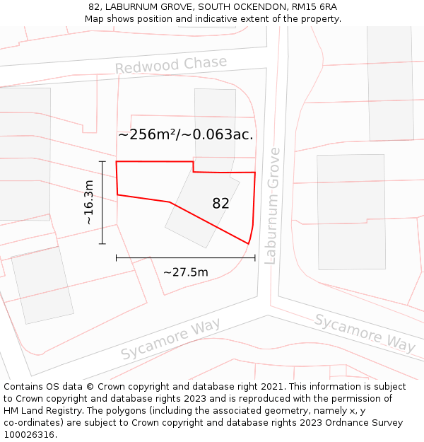 82, LABURNUM GROVE, SOUTH OCKENDON, RM15 6RA: Plot and title map