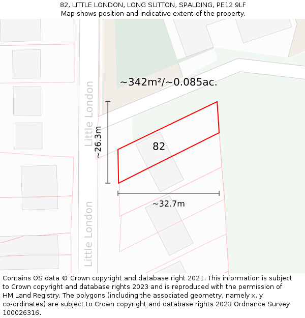 82, LITTLE LONDON, LONG SUTTON, SPALDING, PE12 9LF: Plot and title map