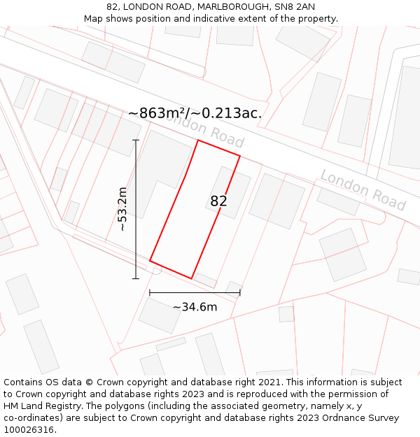 82, LONDON ROAD, MARLBOROUGH, SN8 2AN: Plot and title map