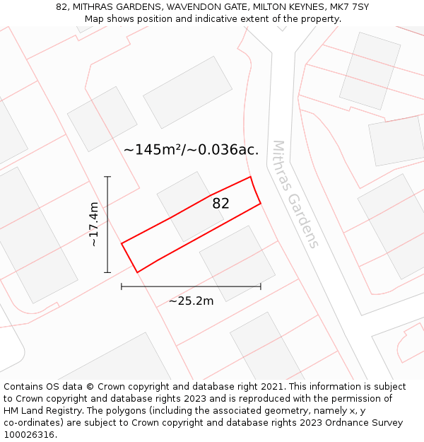 82, MITHRAS GARDENS, WAVENDON GATE, MILTON KEYNES, MK7 7SY: Plot and title map