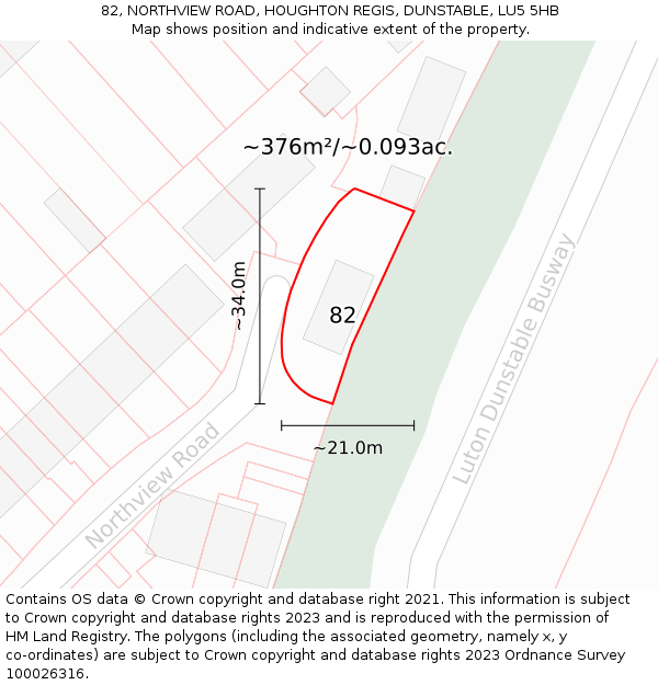 82, NORTHVIEW ROAD, HOUGHTON REGIS, DUNSTABLE, LU5 5HB: Plot and title map