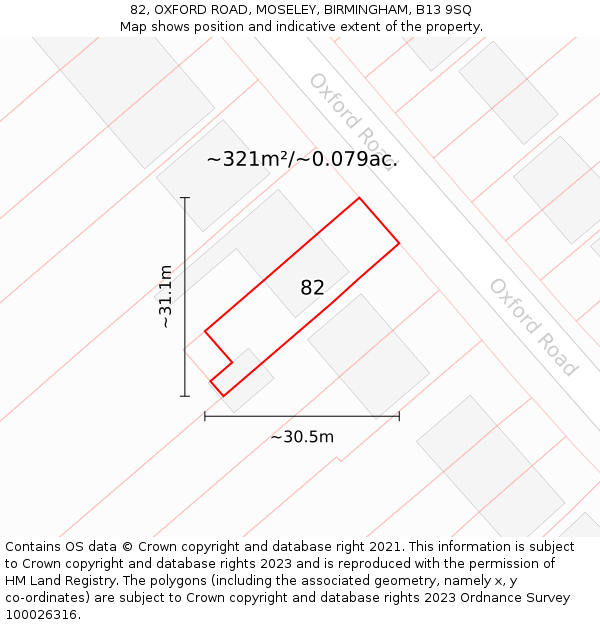 82, OXFORD ROAD, MOSELEY, BIRMINGHAM, B13 9SQ: Plot and title map