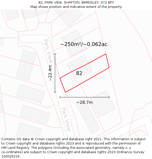 82, PARK VIEW, SHAFTON, BARNSLEY, S72 8PY: Plot and title map