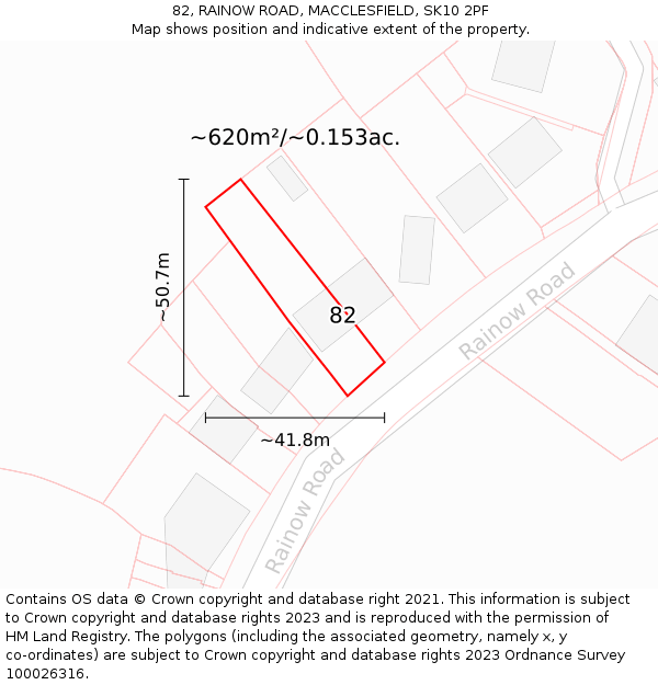 82, RAINOW ROAD, MACCLESFIELD, SK10 2PF: Plot and title map