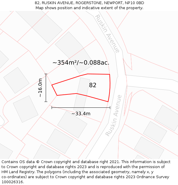 82, RUSKIN AVENUE, ROGERSTONE, NEWPORT, NP10 0BD: Plot and title map