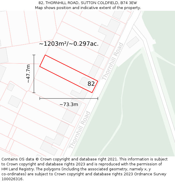 82, THORNHILL ROAD, SUTTON COLDFIELD, B74 3EW: Plot and title map