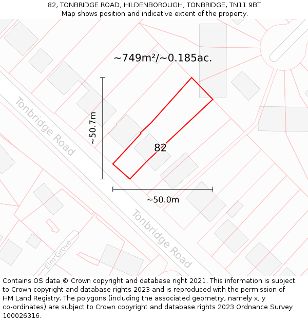 82, TONBRIDGE ROAD, HILDENBOROUGH, TONBRIDGE, TN11 9BT: Plot and title map