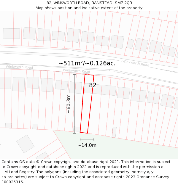 82, WINKWORTH ROAD, BANSTEAD, SM7 2QR: Plot and title map