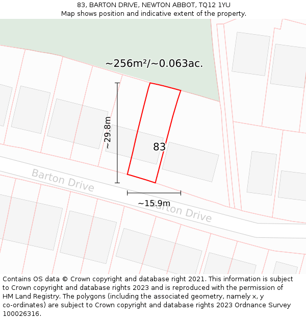 83, BARTON DRIVE, NEWTON ABBOT, TQ12 1YU: Plot and title map