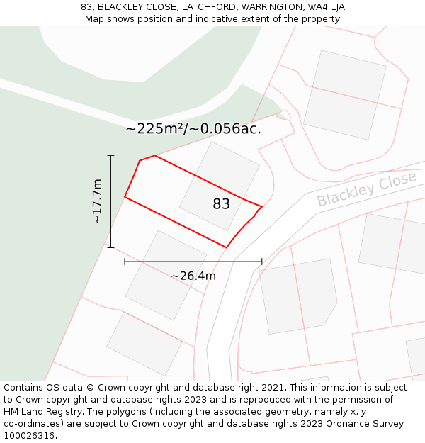 83, BLACKLEY CLOSE, LATCHFORD, WARRINGTON, WA4 1JA: Plot and title map