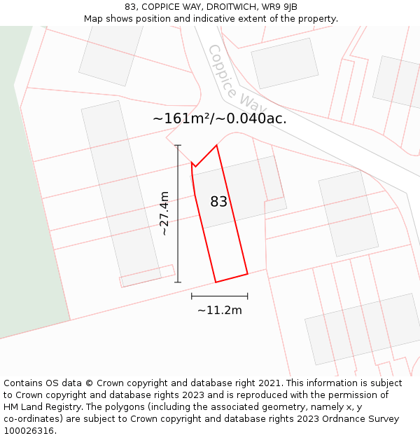 83, COPPICE WAY, DROITWICH, WR9 9JB: Plot and title map