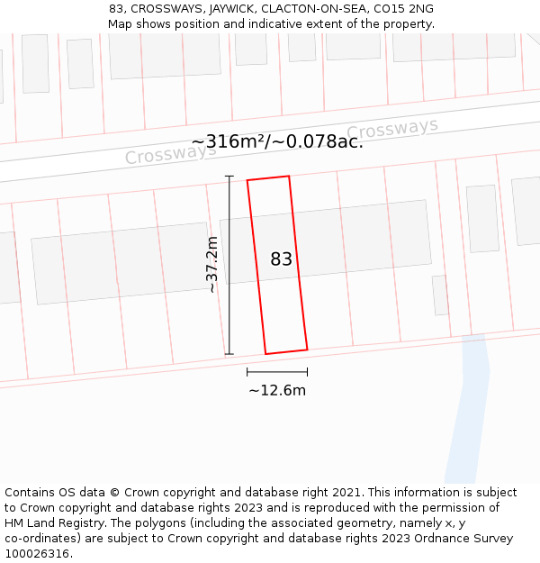 83, CROSSWAYS, JAYWICK, CLACTON-ON-SEA, CO15 2NG: Plot and title map