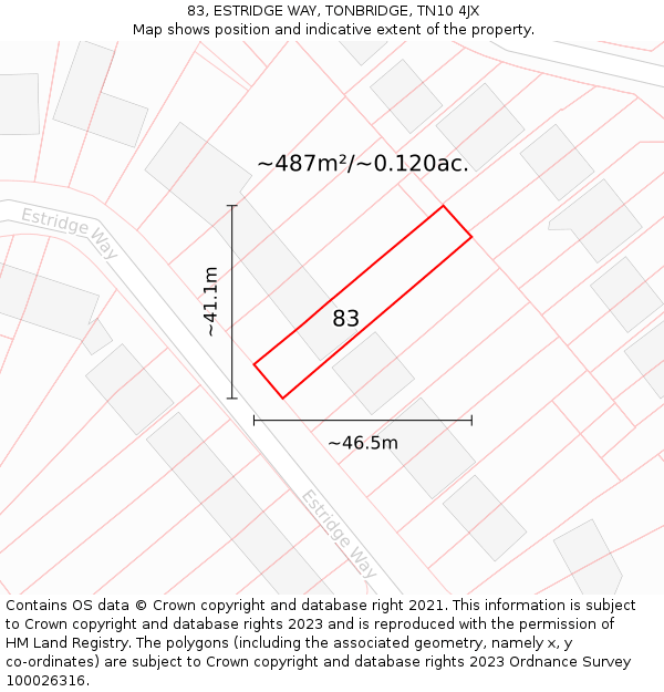 83, ESTRIDGE WAY, TONBRIDGE, TN10 4JX: Plot and title map