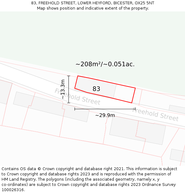 83, FREEHOLD STREET, LOWER HEYFORD, BICESTER, OX25 5NT: Plot and title map