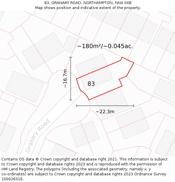 83, GRANARY ROAD, NORTHAMPTON, NN4 0XB: Plot and title map