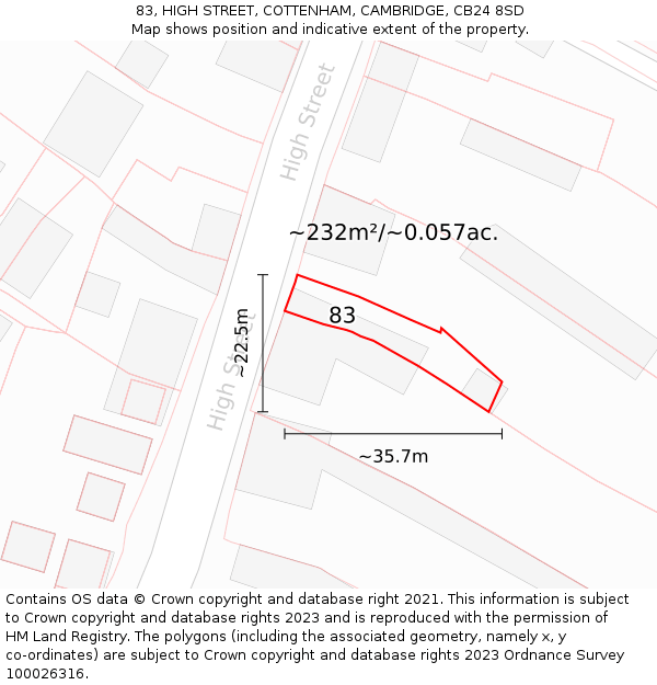 83, HIGH STREET, COTTENHAM, CAMBRIDGE, CB24 8SD: Plot and title map
