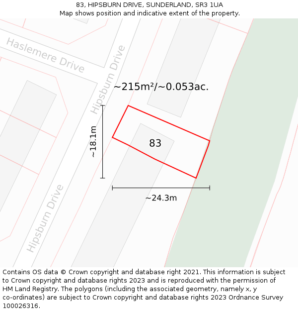 83, HIPSBURN DRIVE, SUNDERLAND, SR3 1UA: Plot and title map