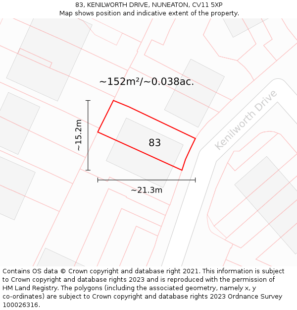 83, KENILWORTH DRIVE, NUNEATON, CV11 5XP: Plot and title map