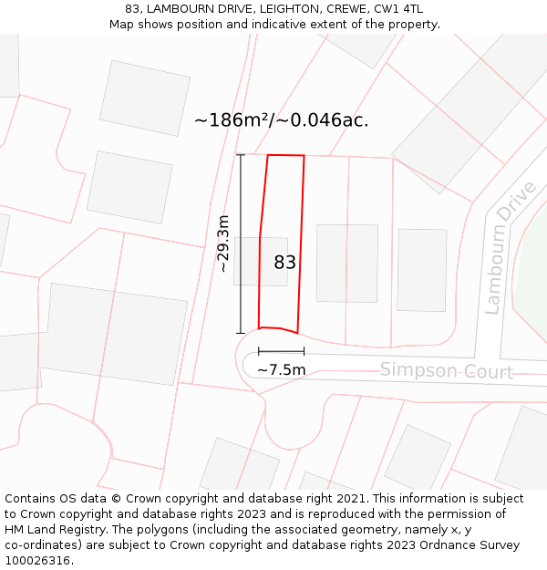 83, LAMBOURN DRIVE, LEIGHTON, CREWE, CW1 4TL: Plot and title map