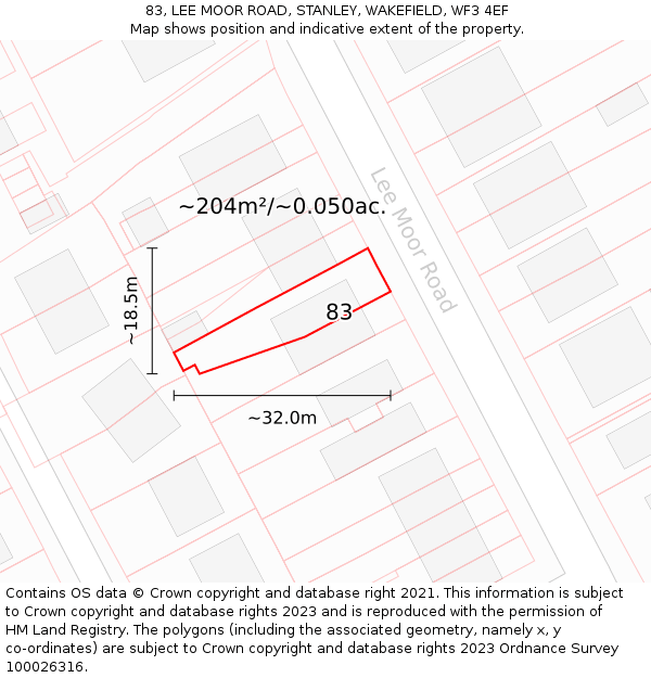 83, LEE MOOR ROAD, STANLEY, WAKEFIELD, WF3 4EF: Plot and title map