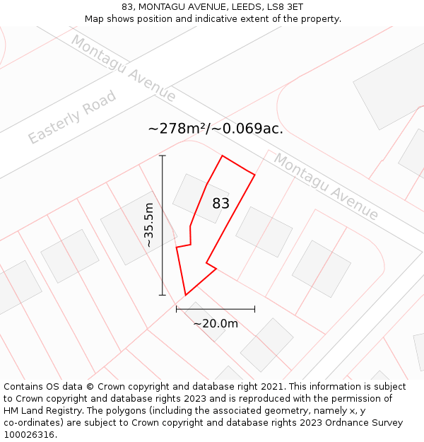 83, MONTAGU AVENUE, LEEDS, LS8 3ET: Plot and title map