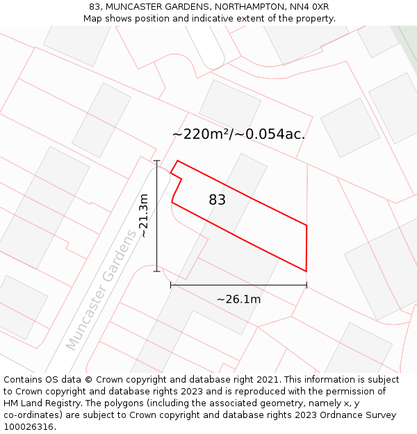 83, MUNCASTER GARDENS, NORTHAMPTON, NN4 0XR: Plot and title map