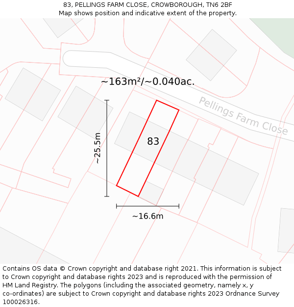 83, PELLINGS FARM CLOSE, CROWBOROUGH, TN6 2BF: Plot and title map