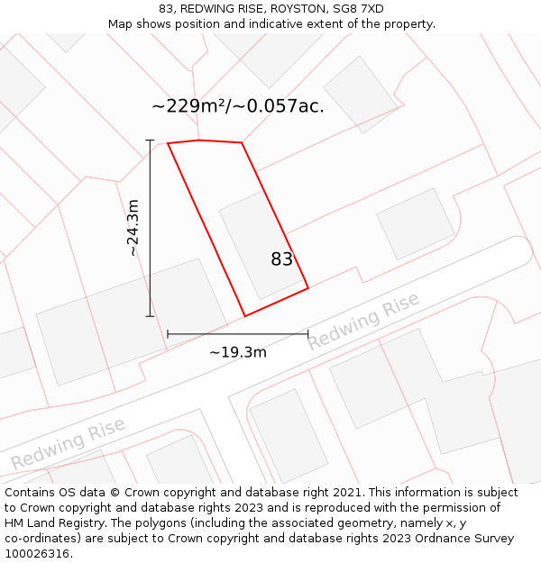 83, REDWING RISE, ROYSTON, SG8 7XD: Plot and title map