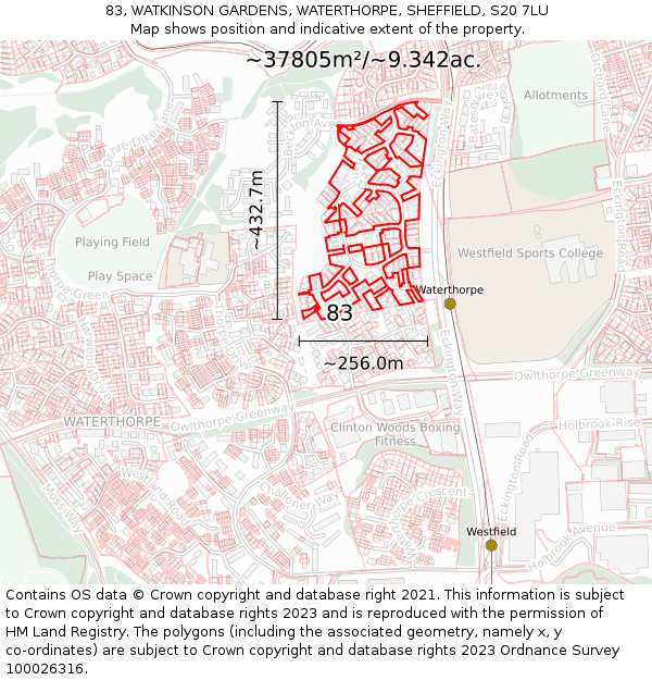 83, WATKINSON GARDENS, WATERTHORPE, SHEFFIELD, S20 7LU: Plot and title map