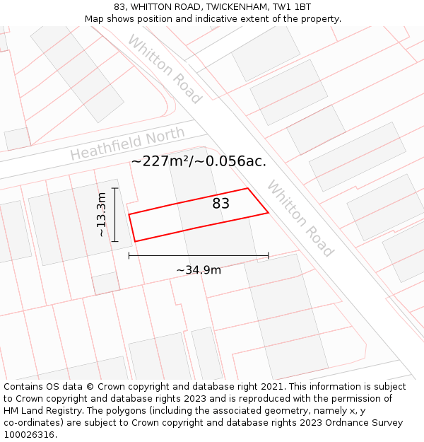 83, WHITTON ROAD, TWICKENHAM, TW1 1BT: Plot and title map