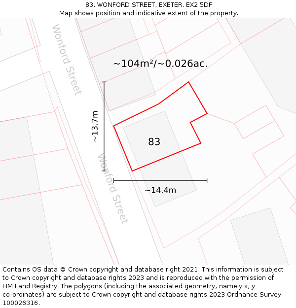 83, WONFORD STREET, EXETER, EX2 5DF: Plot and title map